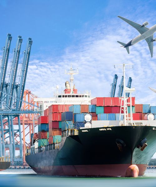 Cargo ship and transportation map